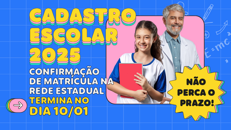 Prazo para confirmação de matrícula na rede estadual termina no dia 10/1